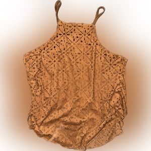 Brown Rodeo Tank Top with Mesh Holes Flowy